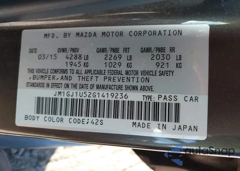 2016 Mazda 6 Sport из США, поврежденный, VIN JM1GJ1U52G1419236